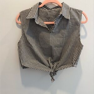 Brown and White Gingham Sleeveless Top